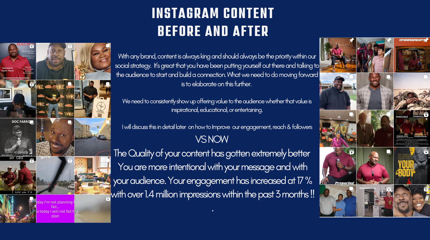 A collage of social media content showing before and after comparison with text overlay about message quality.