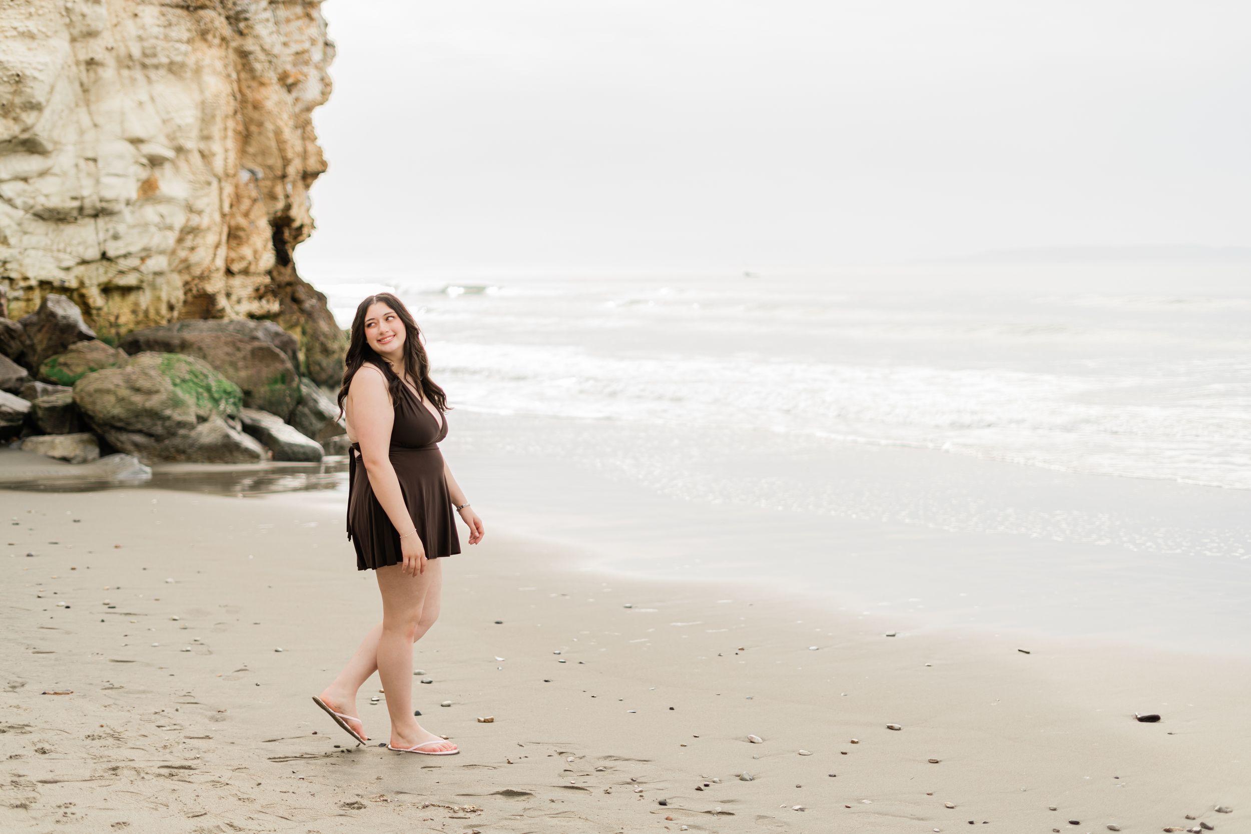 Avila Beach Sunrise Senior Session | Brown dress for senior photos | What to wear for senior photos | High school senior photographer