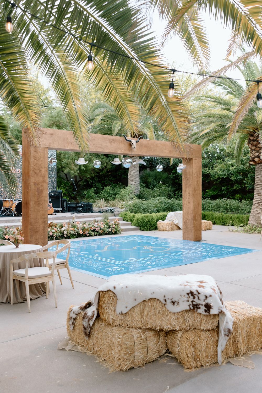 Close-up of denim and diamond party western details with floral and Western-inspired decor las vegas party event photographer julia stockton