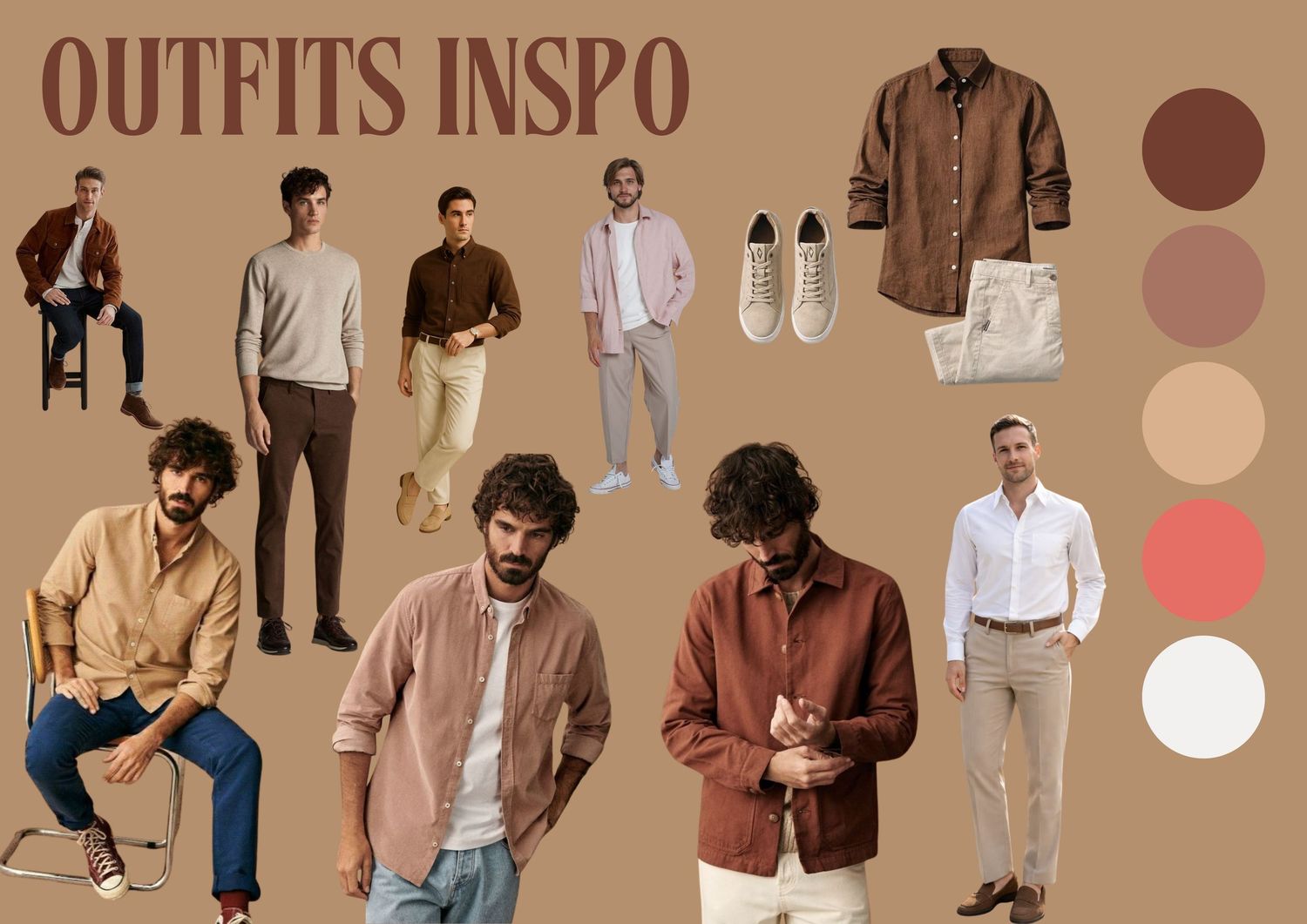 Fashion mood board collage featuring neutral toned outfits, casual wear and loungewear styled with floral accents.