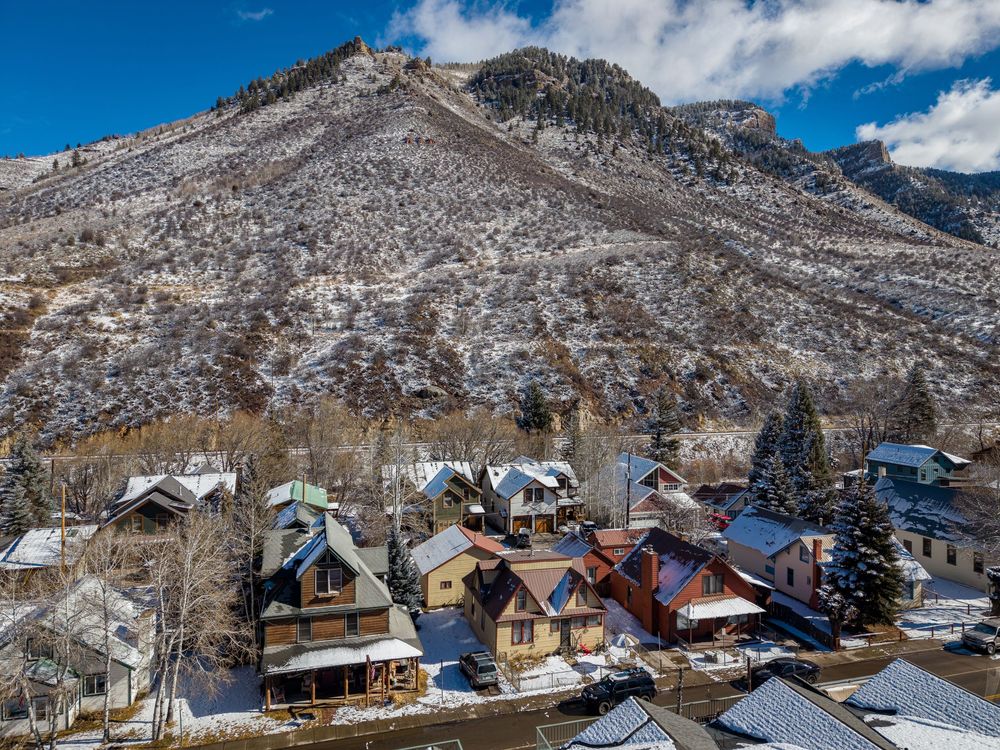 Aerial shot of the Minturn Inn and mountains by Denver Hospitality, Travel & Tourism photographer Captain Colorado Photography.