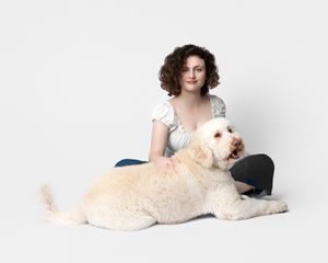 family studio portrait Sarasota white background parents with three kids and poodle clean modern timeless photography