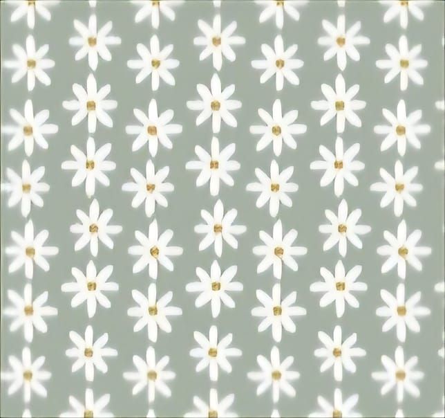 White daisy floral stripe pattern on sage green background fabric.