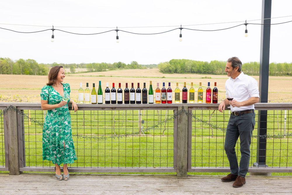 Branding session with outdoor venue with string lights and rustic fence overlooking scenic countryside.