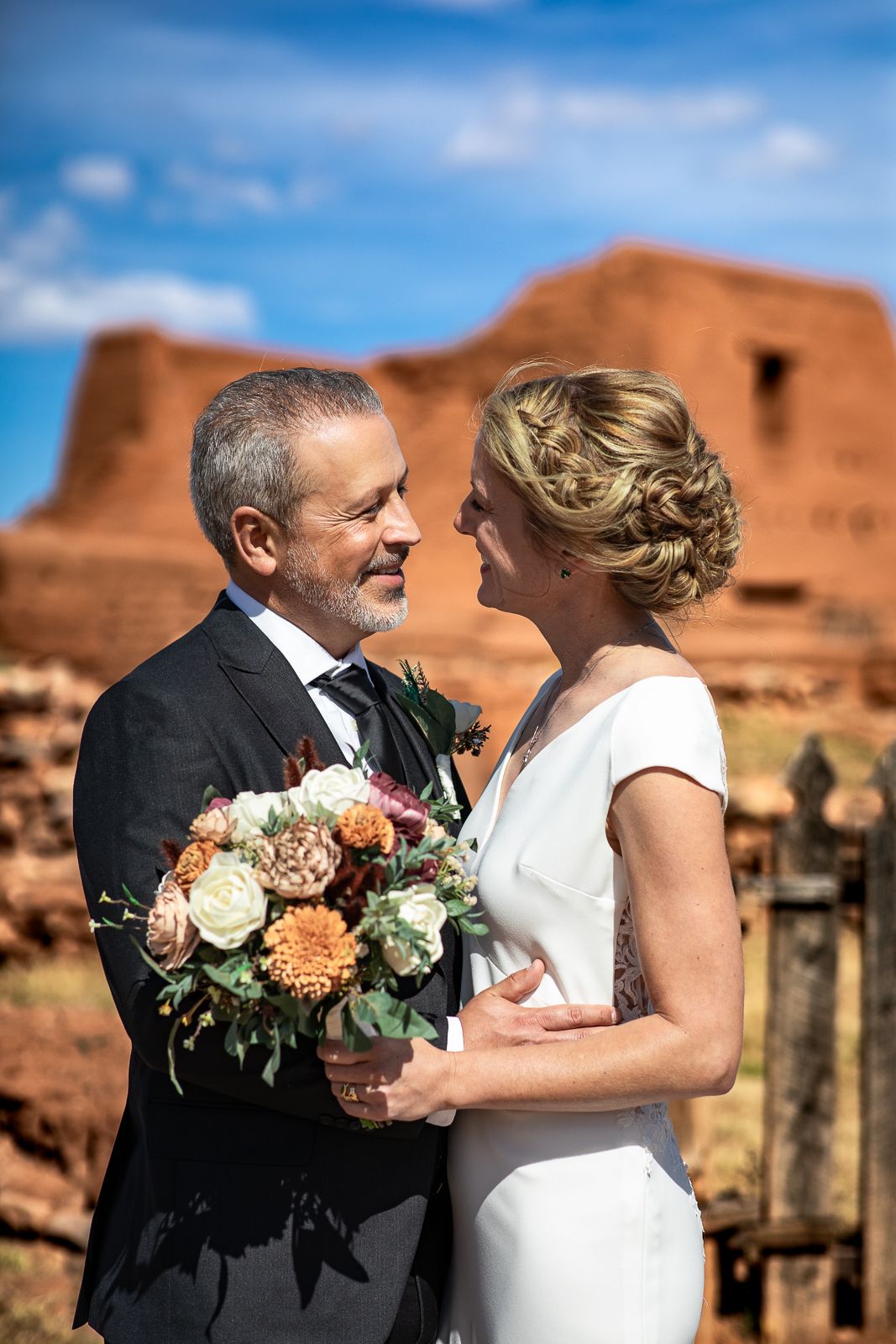 Beautiful outdoor wedding photography: couple in New Mexico landscape; Clarissa Anello