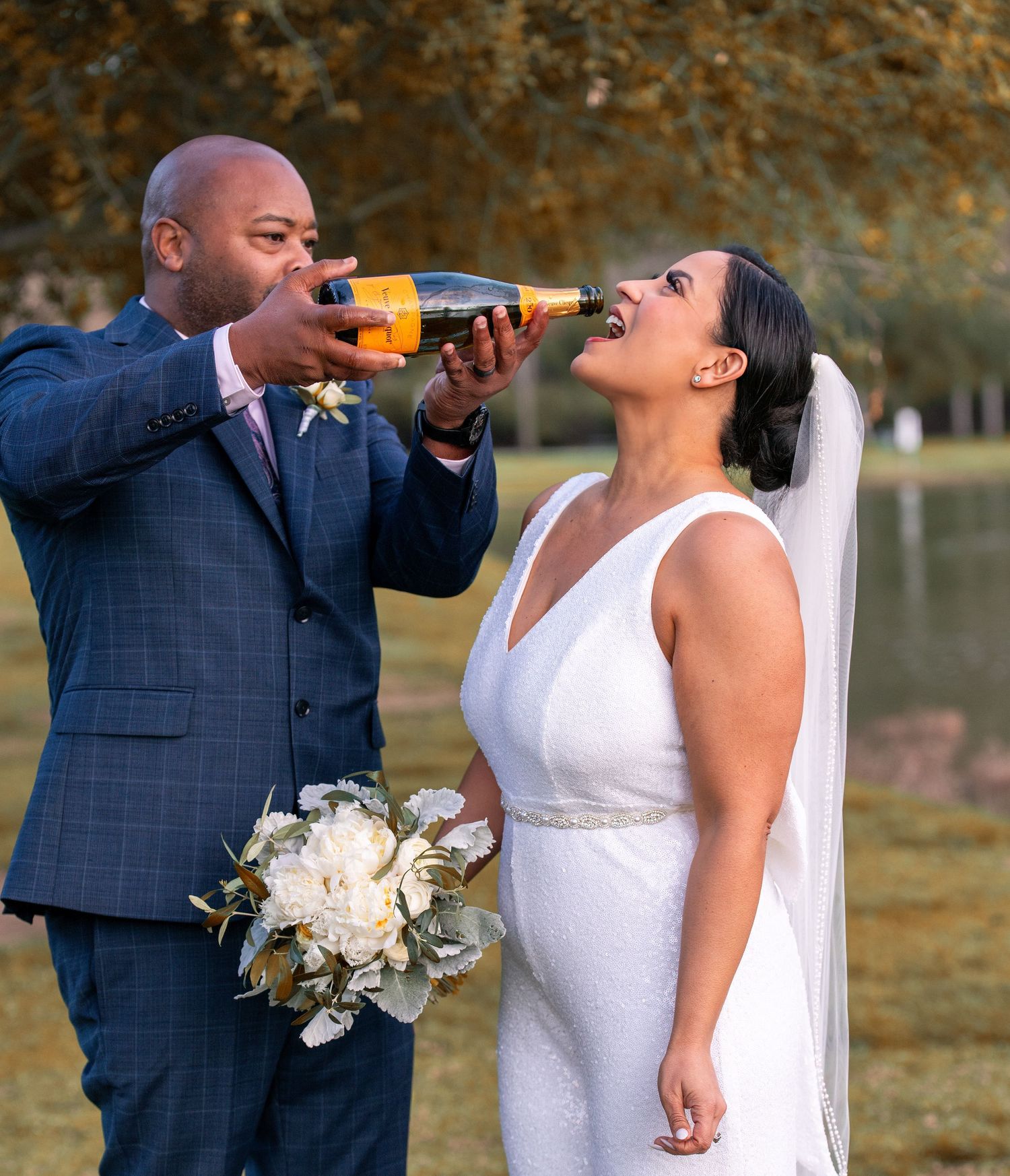 Bride and groom on their wedding day