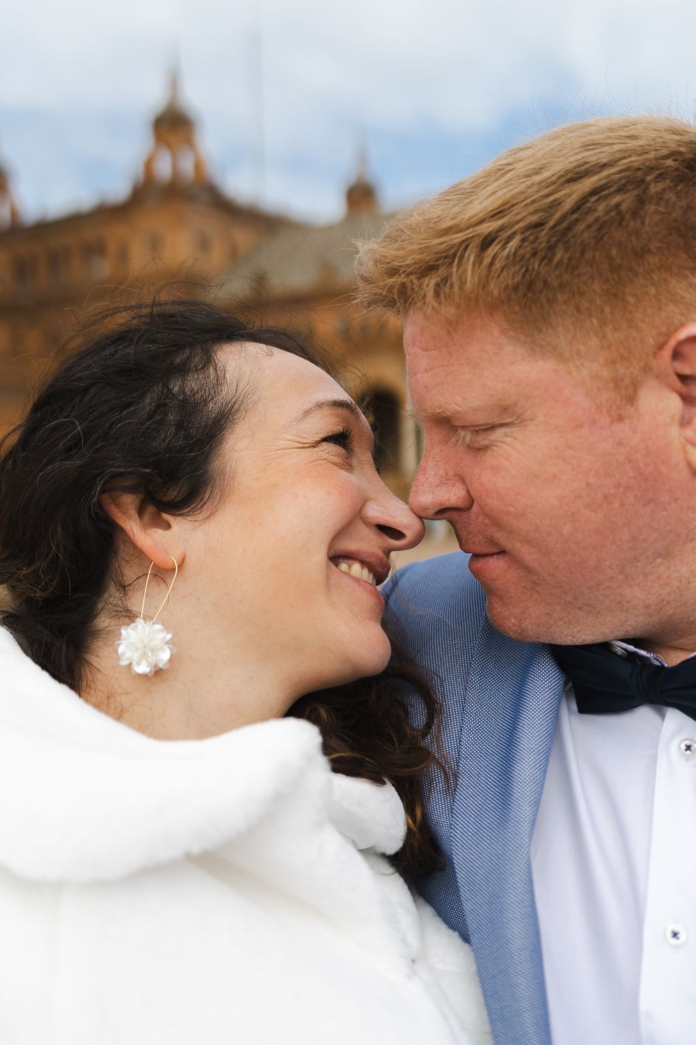 A romantic series of photos showing a couple in intimate close-up poses against a blurred background.
