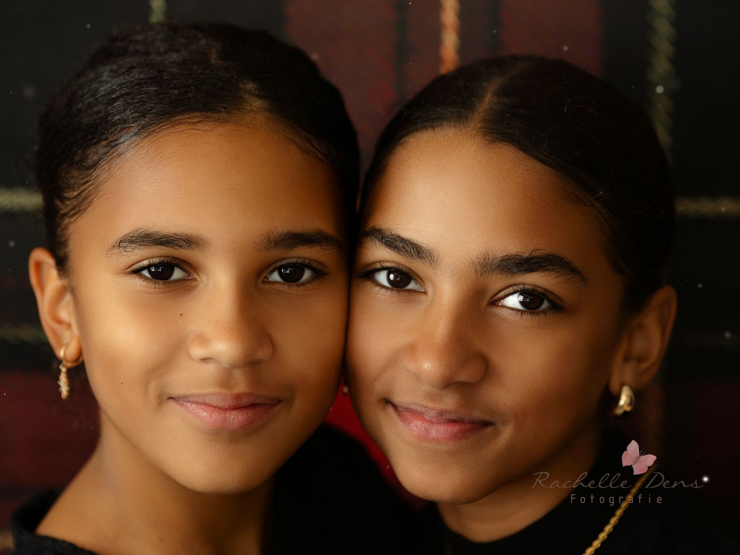A collage of four similar photos showing warm expressions and smiles against a dark background.