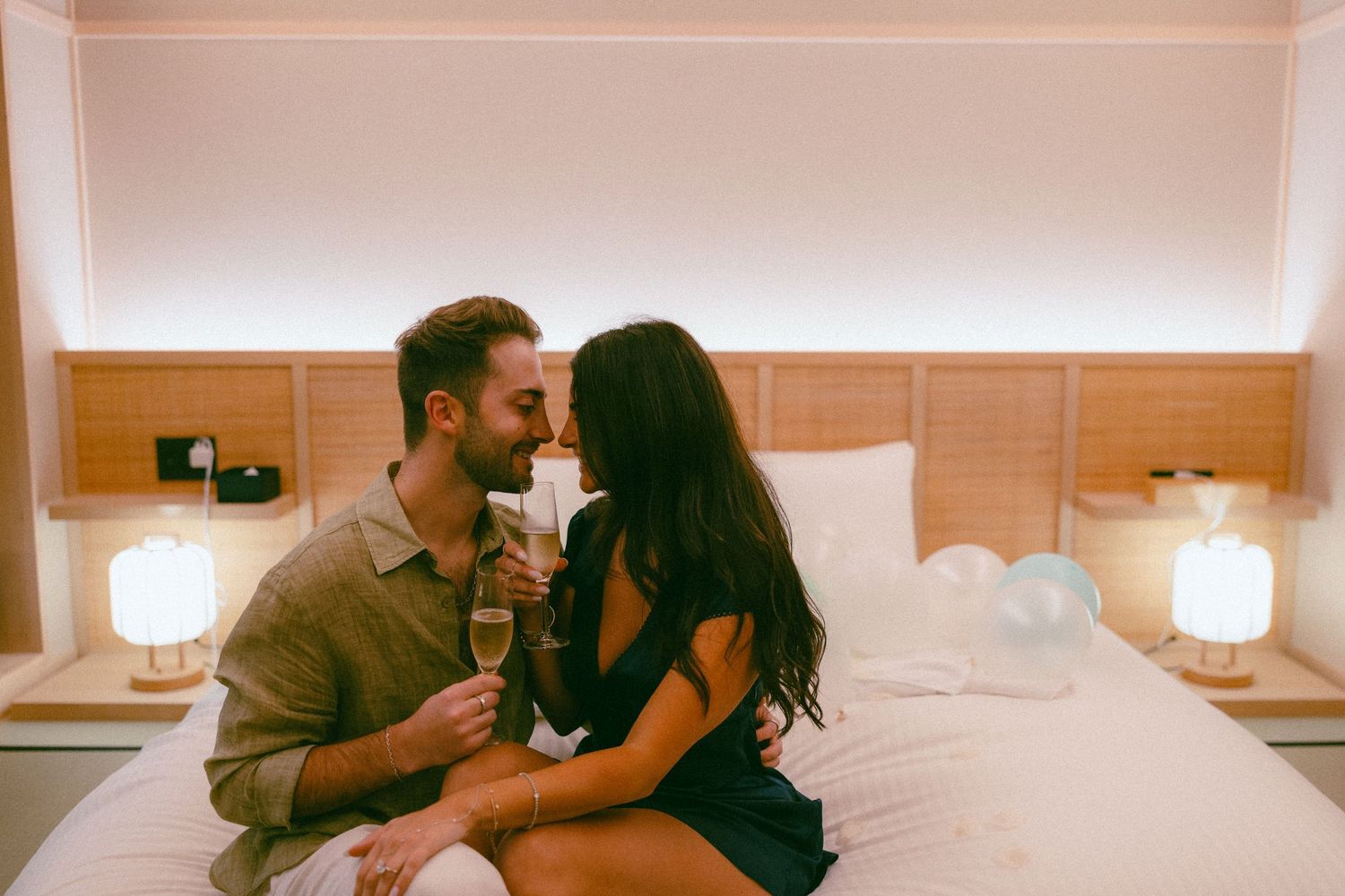 Post engagement photos of couple celebrating at a Ryokan at Hakone
