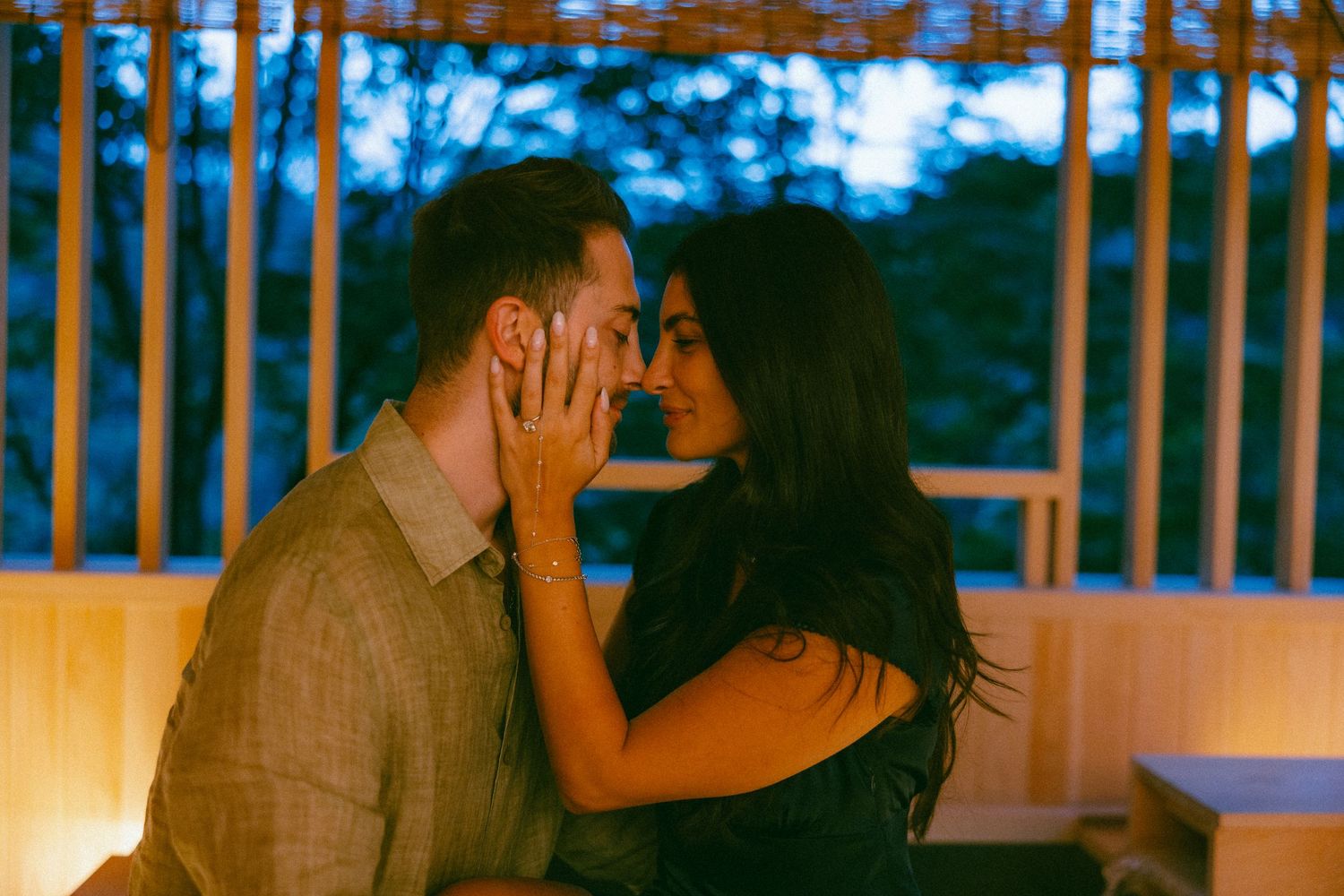 Post engagement photos of couple celebrating at a Ryokan at Hakone