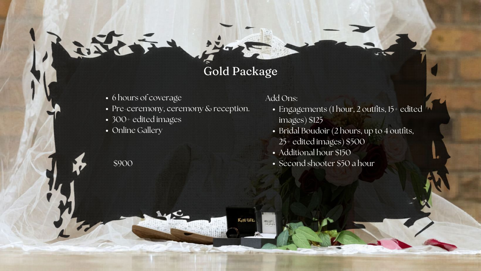 A screenshot of a 'Rookie Branding Package' pricing menu displayed over a faded western rodeo background image.