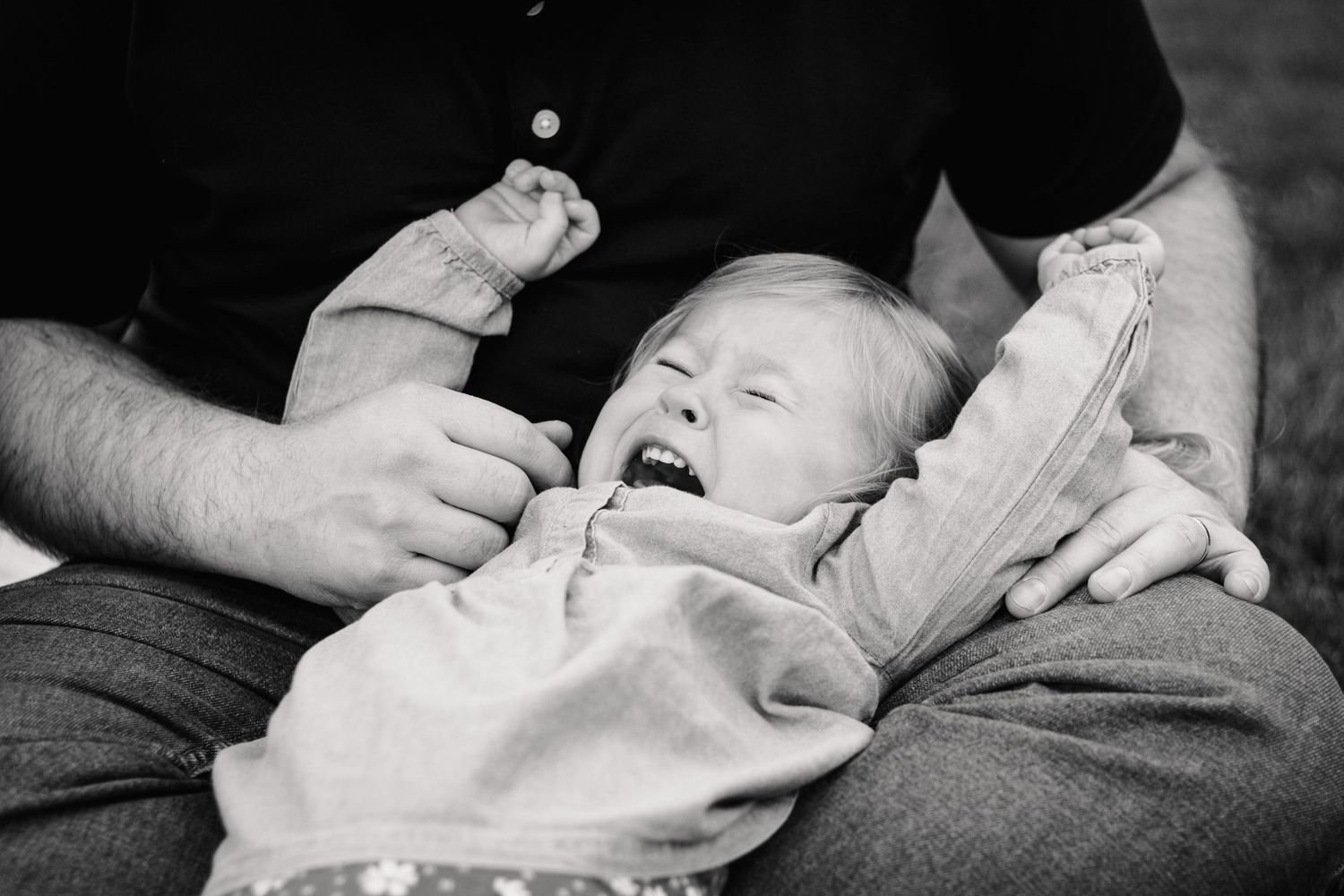 Real-life moment of a child crying during family photo session, Metro Detroit family photographer, Sam Jackson Photography.