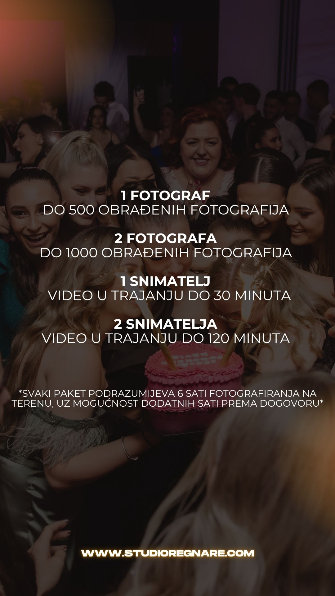 Nightclub event poster with text overlays showing 'Maturalna Vecer' against a dark background with crowd photos.