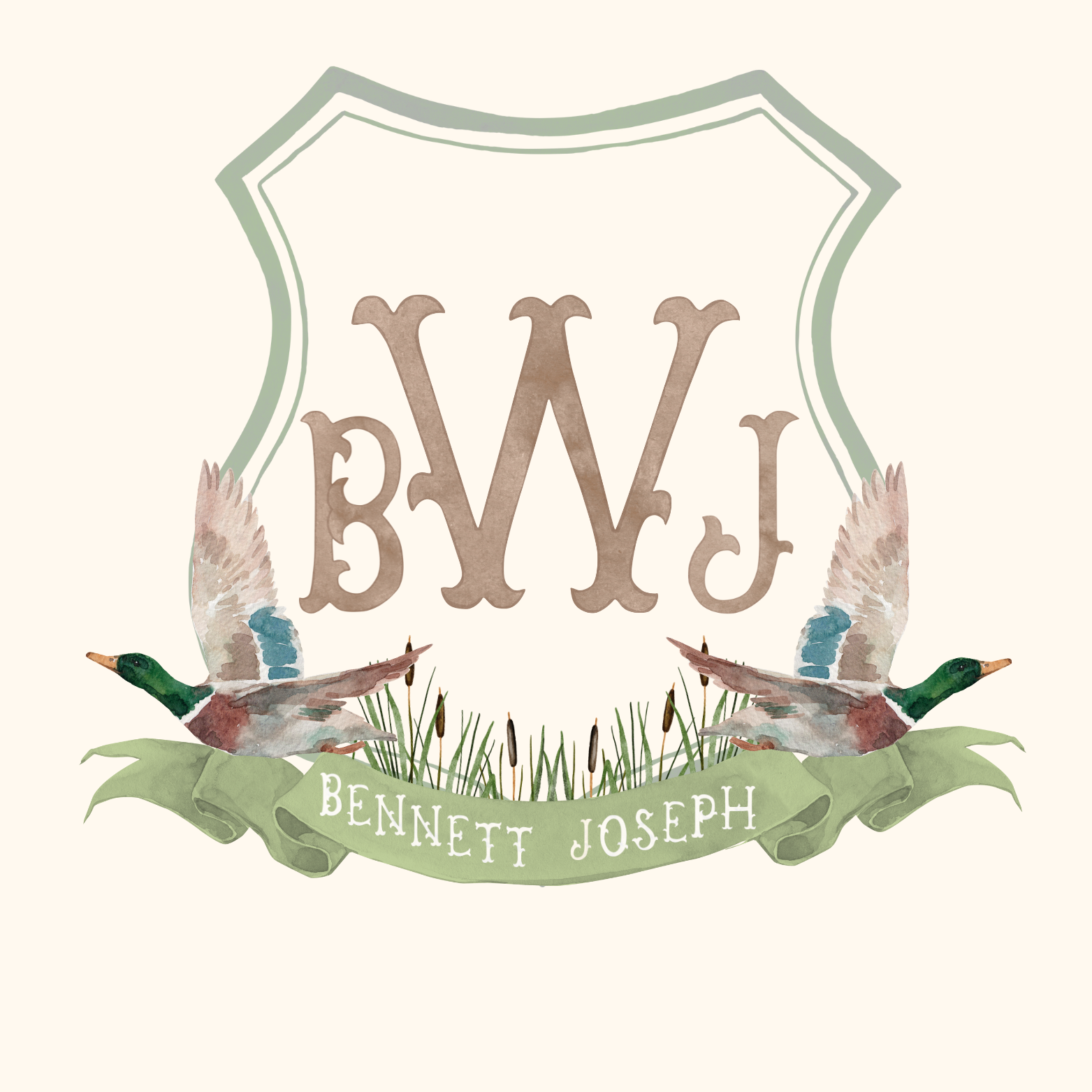 Decorative green banner design with ornate scrollwork and text elements in a vintage style.