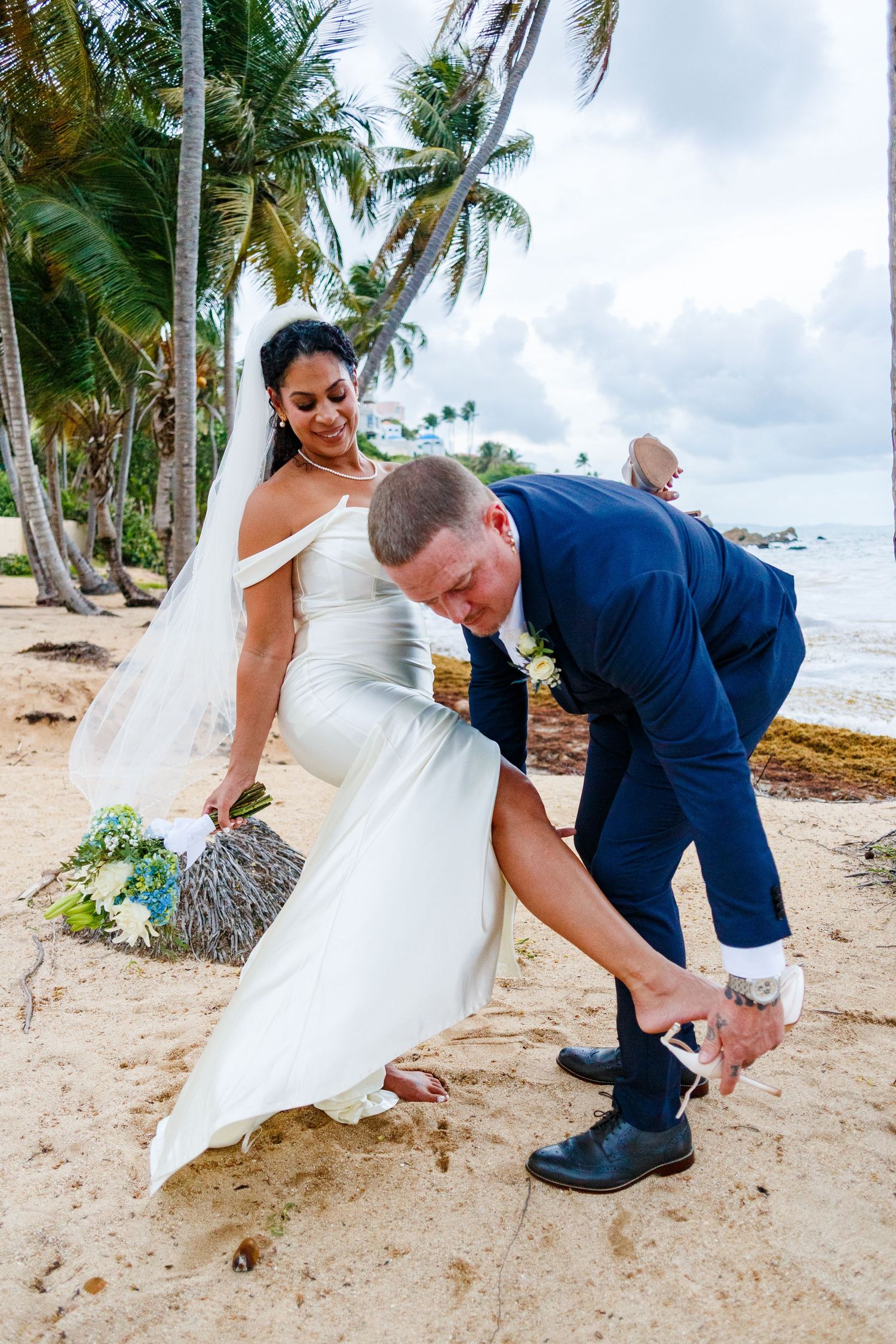 Bride and groom. Intimate beach wedding in Palmas del Mar, Puerto Rico.