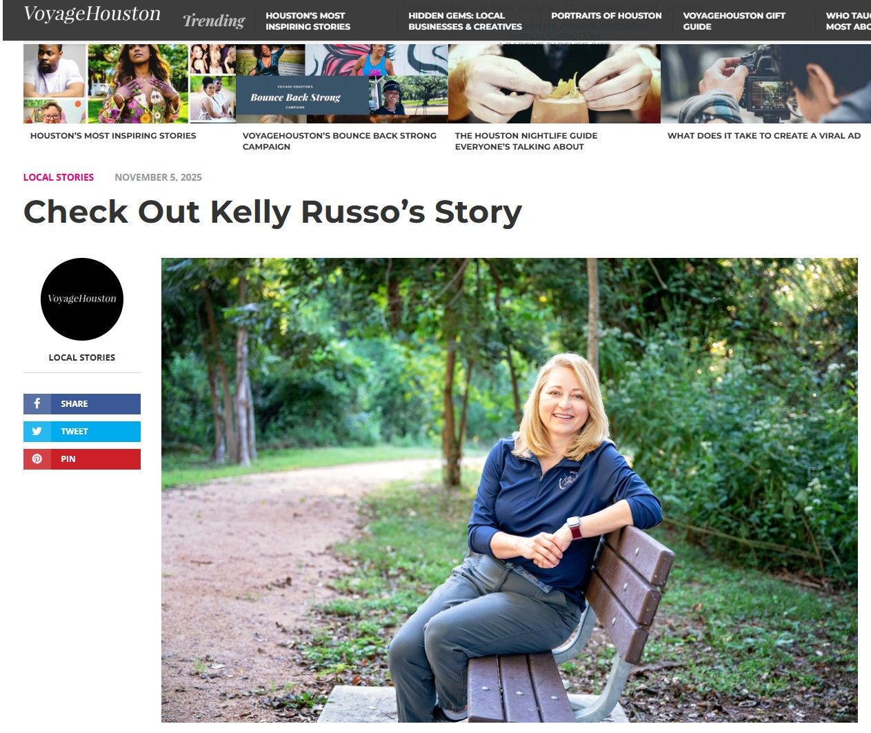 Screenshot of Voyage Houston article featuring photographer Kelly J. Russo