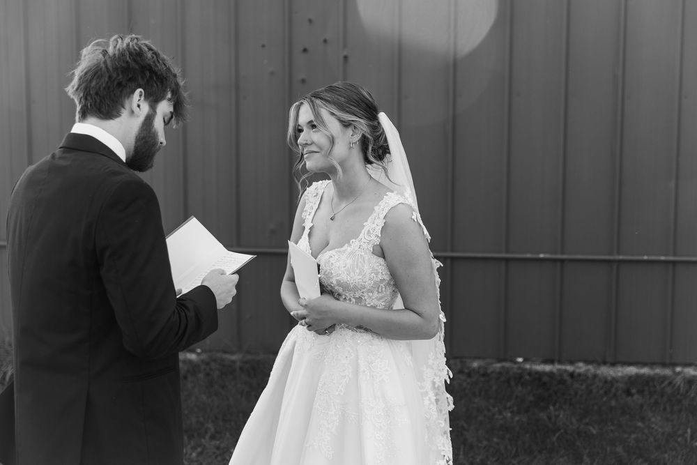 A series of black and white wedding photographs showing intimate moments between couples during their special day.