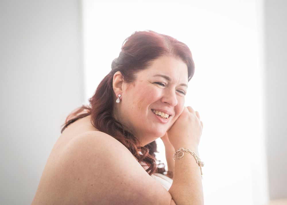 A series of candid portrait shots showing joyful expressions and laughter.