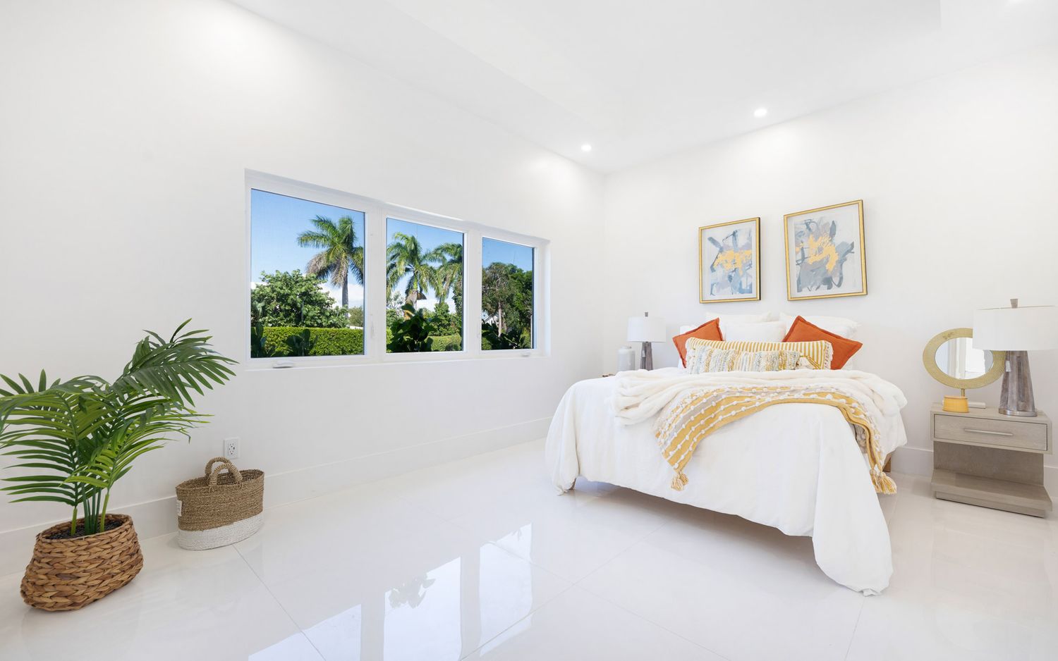 A collection of luxury hotel room and spa amenity images showing white linens, palm trees, and elegant decor details.