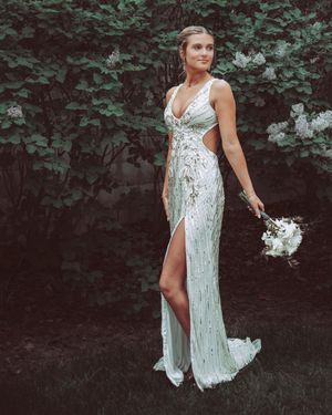 Dreamy and Moody Girl in the Garden for Prom taken at The Trinkle Mansion in Wytheville, Va.