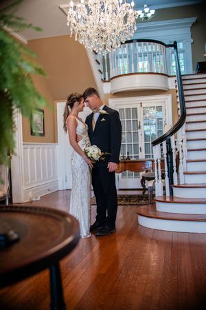 Couple inside Mansion Portrait taken at The Trinkle Mansion in Wytheville, Va.