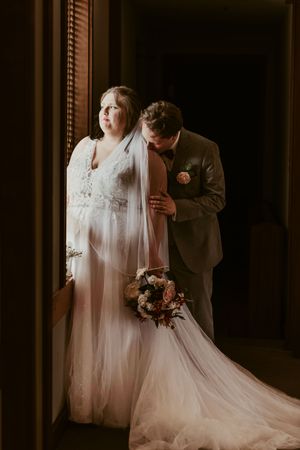 Moody Photo of Wedding Couple in Church taken in Blacksburg, Va.