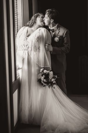 Black & White Wedding Photo of Couple in Church taken in Blacksburg, Va.