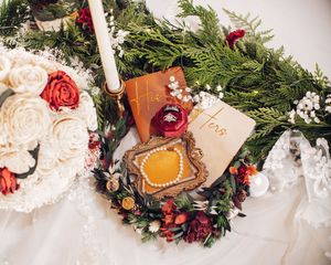 Flat Lay Wedding Detail Photo taken at White Chapel Farm and Venue in Hillsville, VA.