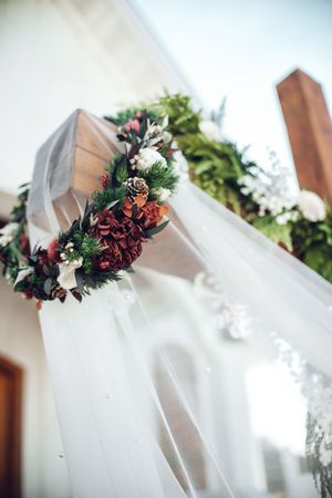 Flower Crown & Veil Wedding Detail Photo taken at White Chapel Farm and Venue in Hillsville, VA.