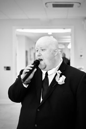 Groom Sings to Bride Black & White taken at the Omni Place in Radford, Va.