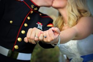 Bride and Marine Groom Photo taken at Pleasant Hill Farm in Max Meadows, Va. Photo of Wedding Rings
