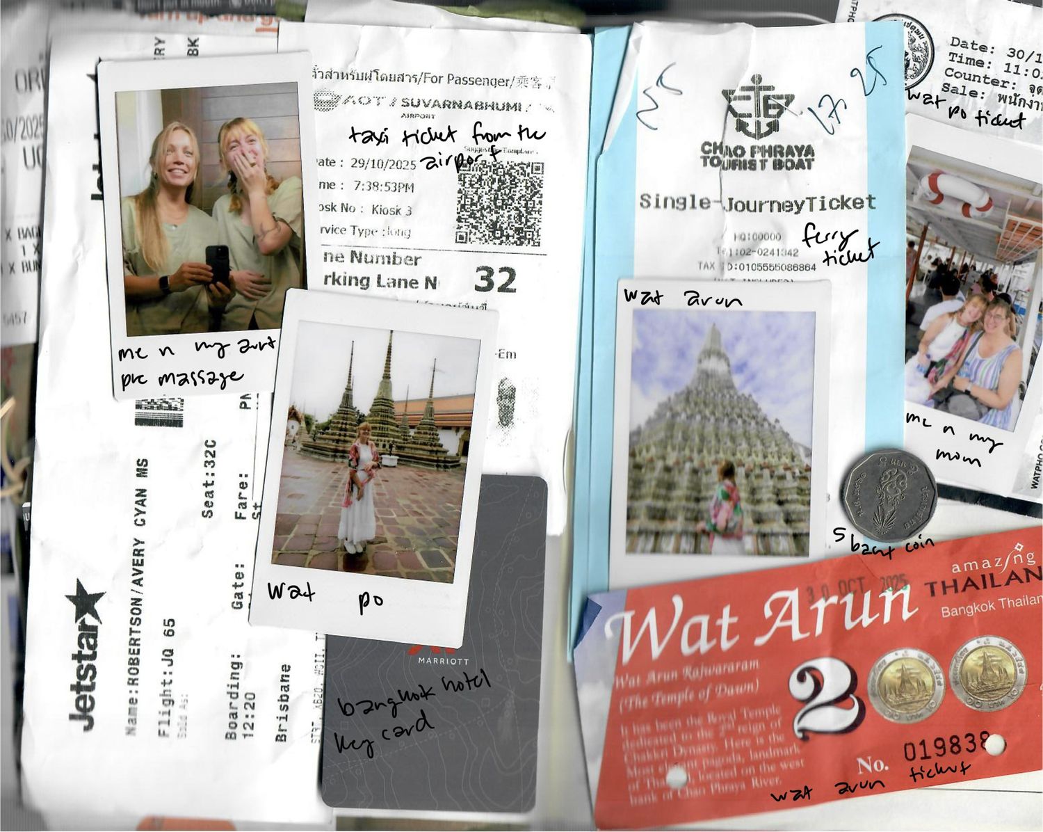 A collage of scrapbook pages and journal entries with photos, handwritten notes, and decorative elements spread across the layout.