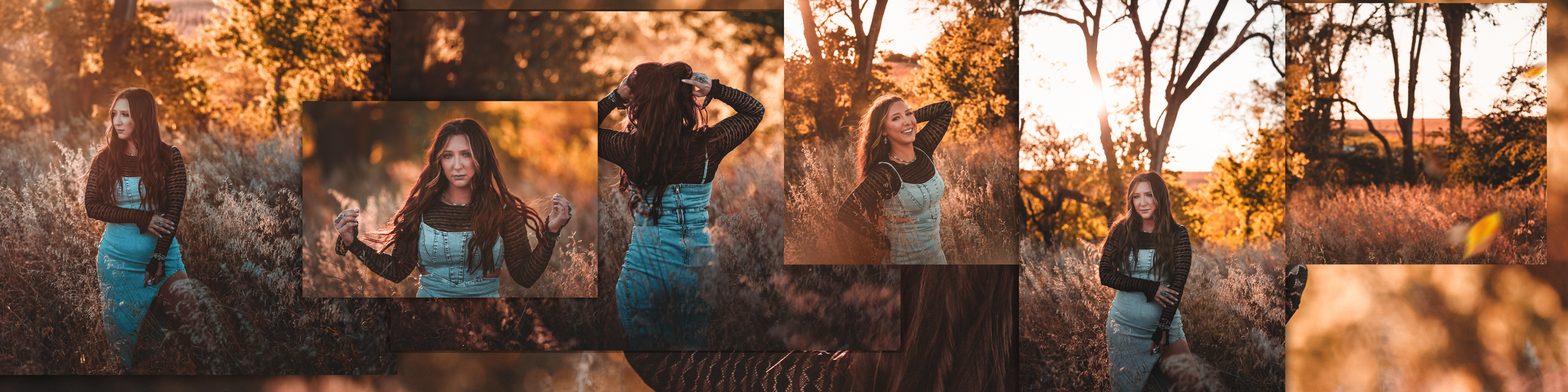 Series of sunset portraits captured in tall autumn grass.