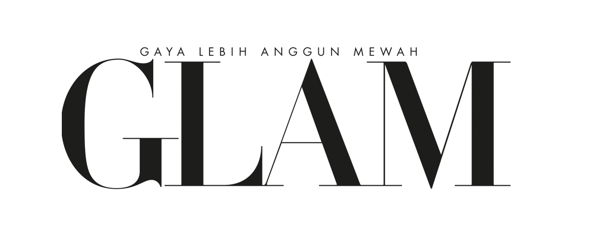 GLAM magazine logo with tagline Gaya Lebih Anggun Mewah in bold elegant black typography.