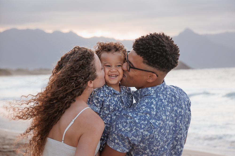 family portraits on the beach. candid, golden hour