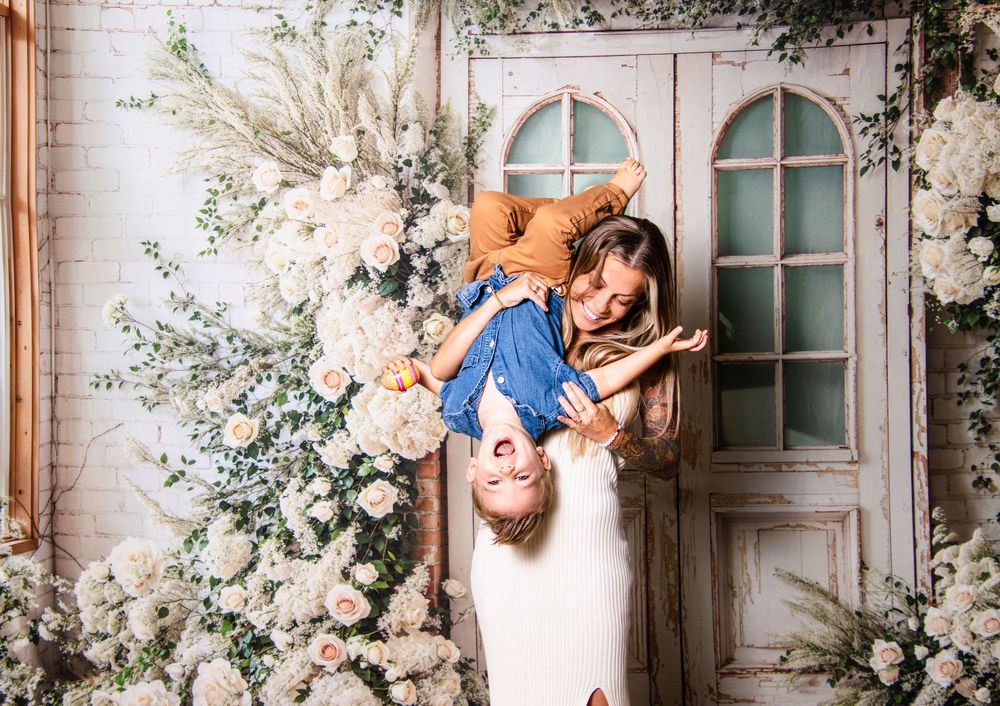 Mommy & me Easter mini session in Lake Nona studio — sweet spring vibes, florals, and toddler giggles in every frame.