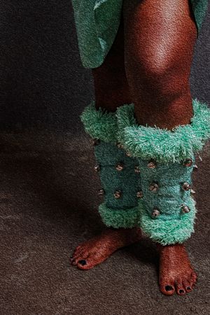 Photography Oil painting Feet wearing decorative teal studded wrap worn by a Calabar bride