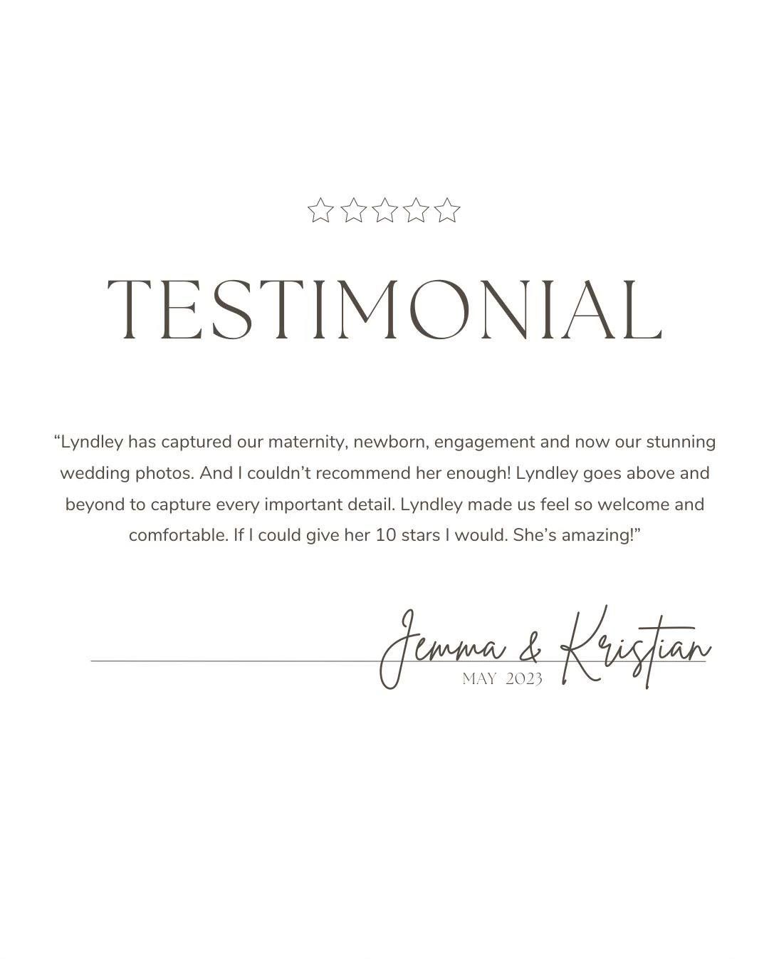 Brief maternity photography testimonial with five star rating layout.