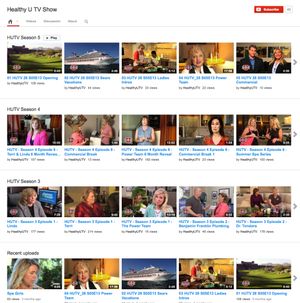 Grid layout of video thumbnails showing episodes of a lifestyle TV show.