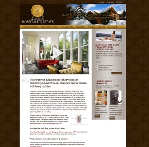 Luxury hotel website design with elegant interior sunroom photograph.