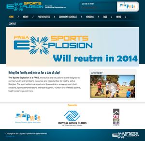 Sports event website announcing 'Sports Explosion' return in 2014.