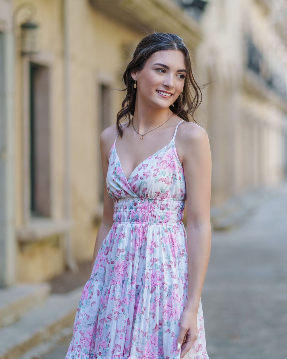 Senior photos 2025 class Los Colinas Irving Texas Mandalay Canal floral dress outfits poses ideas outdoors golden hours graduation