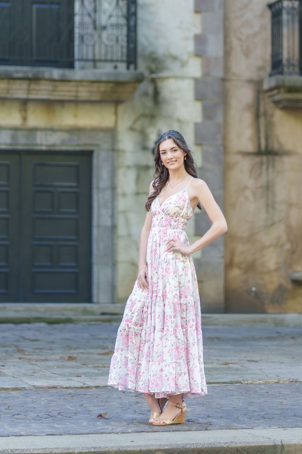 Senior photos 2025 class Los Colinas Irving Texas Mandalay Canal floral dress outfits poses ideas outdoors golden hours graduation