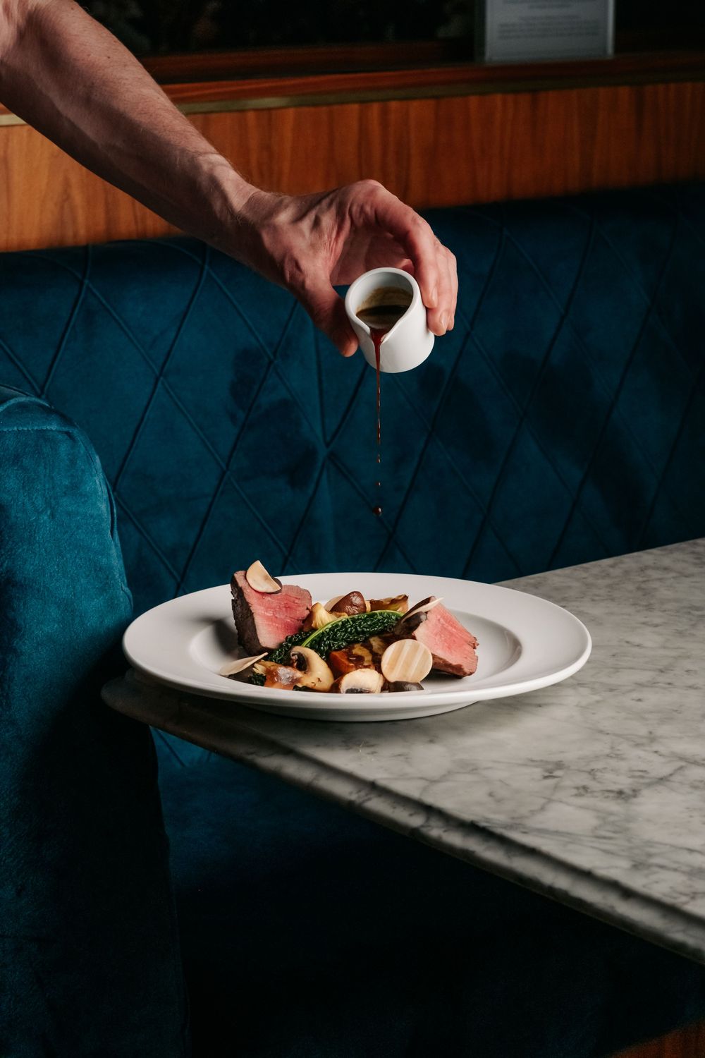 Seared beef fillet, potato and braised beef terrine, mushrooms, cavolo & red wine jus, No1 Cheltenham, Cheltenham