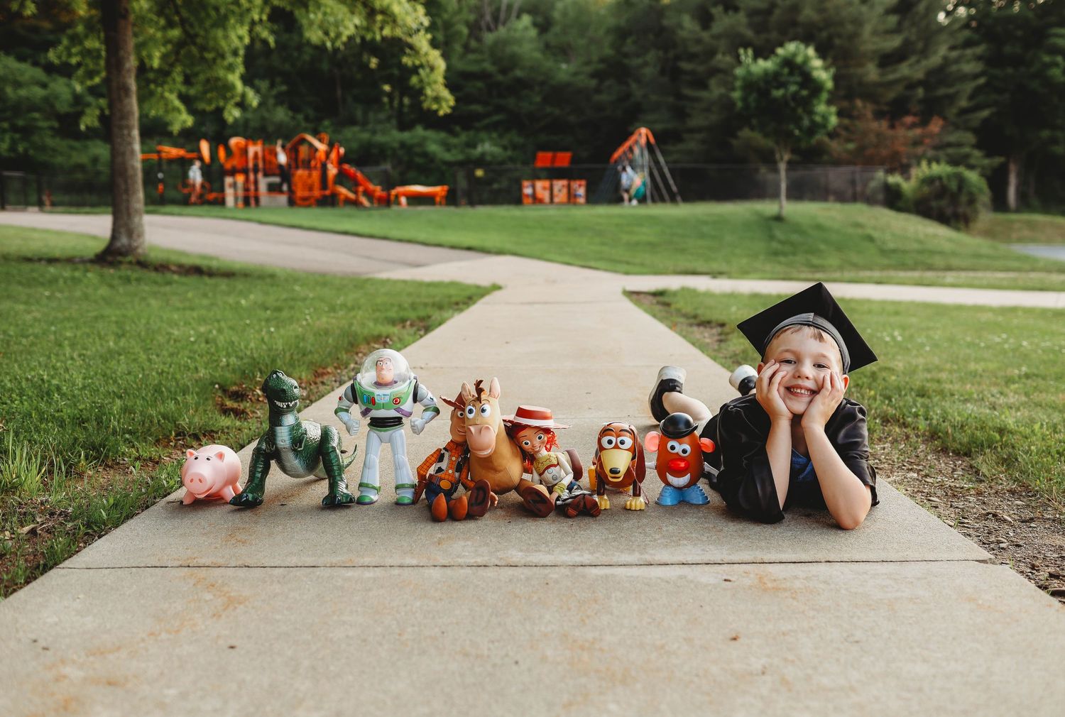 Kindergarten and Preschool Graduation cap and gown minis, toy story toys, graduate