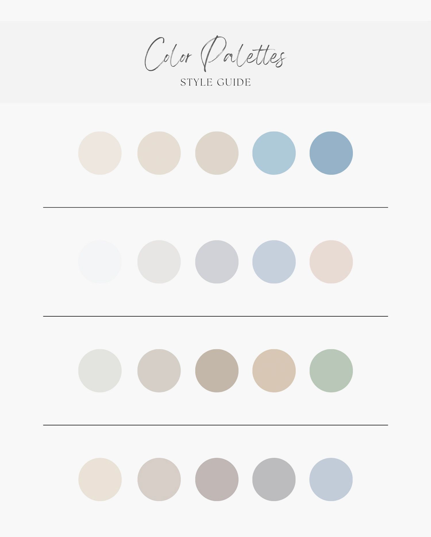 A minimalist color palette design guide featuring soft blues and neutral tones.
