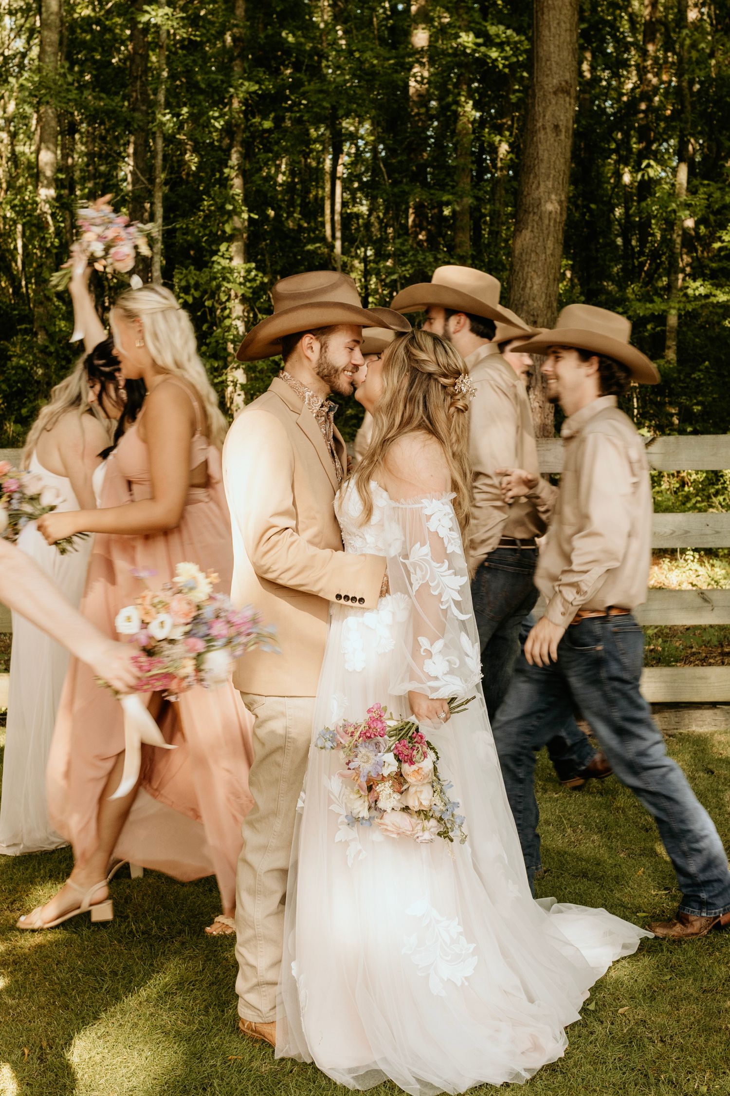 Wedding party portraits at the barn at big oak in franklin