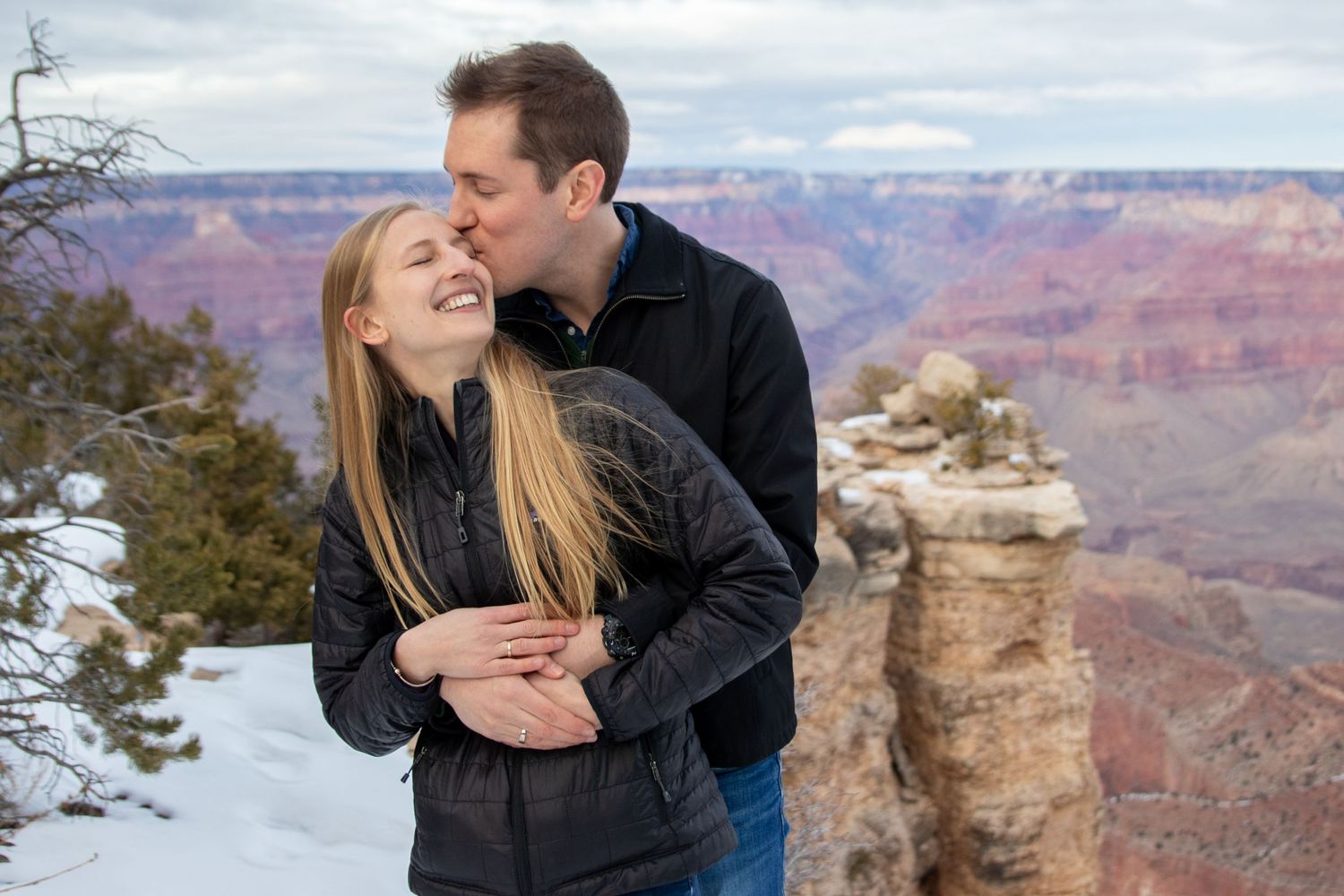 arizona, portrait, rhianna k photography, couple, proposal, grand canyon, snow
