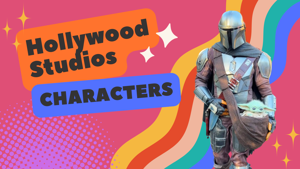 The Mandalorian character promotional image for Hollywood Studios with rainbow accents.