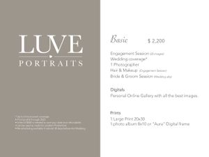 Photography studio pricing menu showing packages and services in elegant taupe and white design.